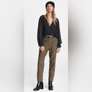 Rag & Bone Classic Fit Brandy Viscose Gauzey Sheer Pleated Longsleeve Top Blouse